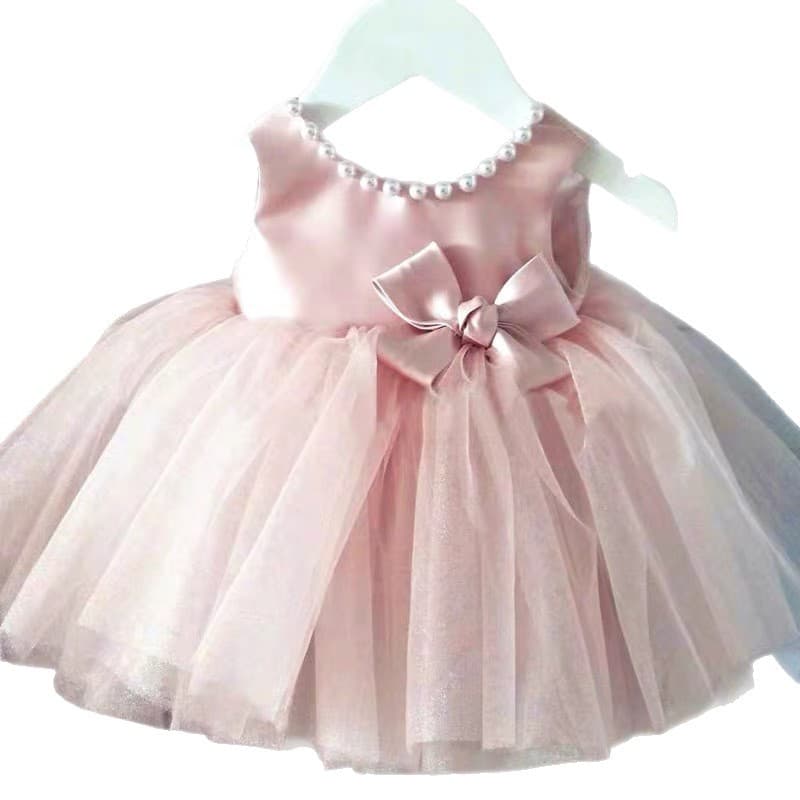 Girl's Pink Tulle Princess Dress for Flower Girl Baby First Birthday Party Toddler Tutu Dress High-End