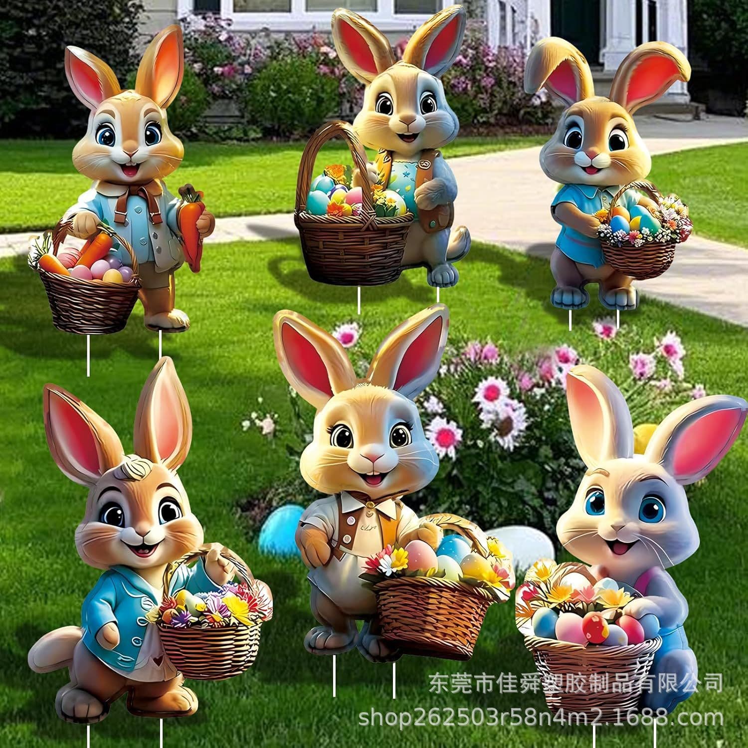 Cross-border new Easter ground stakes, outdoor yard vintage bunny egg garden decoration, waterproof sign stakes