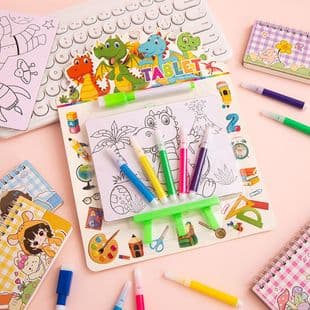 Creative Reusable Erasable Writing Board Whiteboard Pen with Brush Head Drawing Color Pen Children's Cartoon Double-Sided Stationery Set