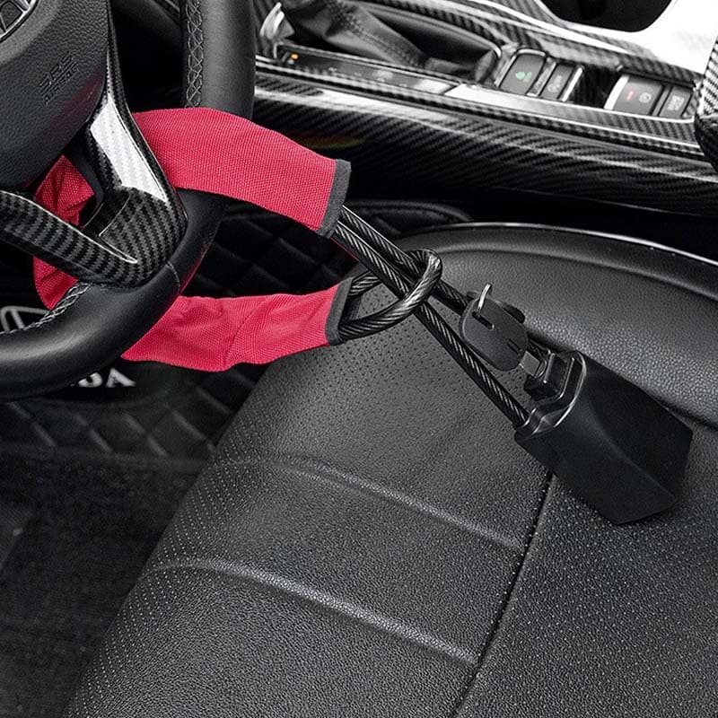 Car Steering Wheel Lock Seatbelt Buckle Lock Black Retractable Steel Cable Lock Wire Rope Lock Cross-border