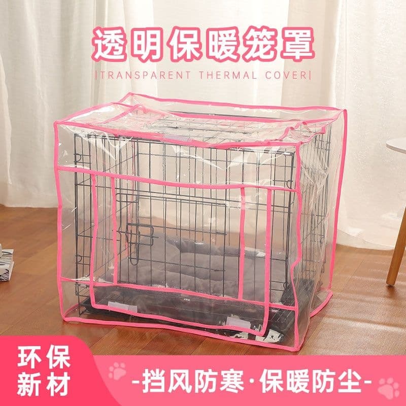 Cage Warmth Windproof Transparent Cat Cage Cover, All-Season Universal Dog Cage Cover, Rainproof, Windproof, Frost-Proof with Skylight