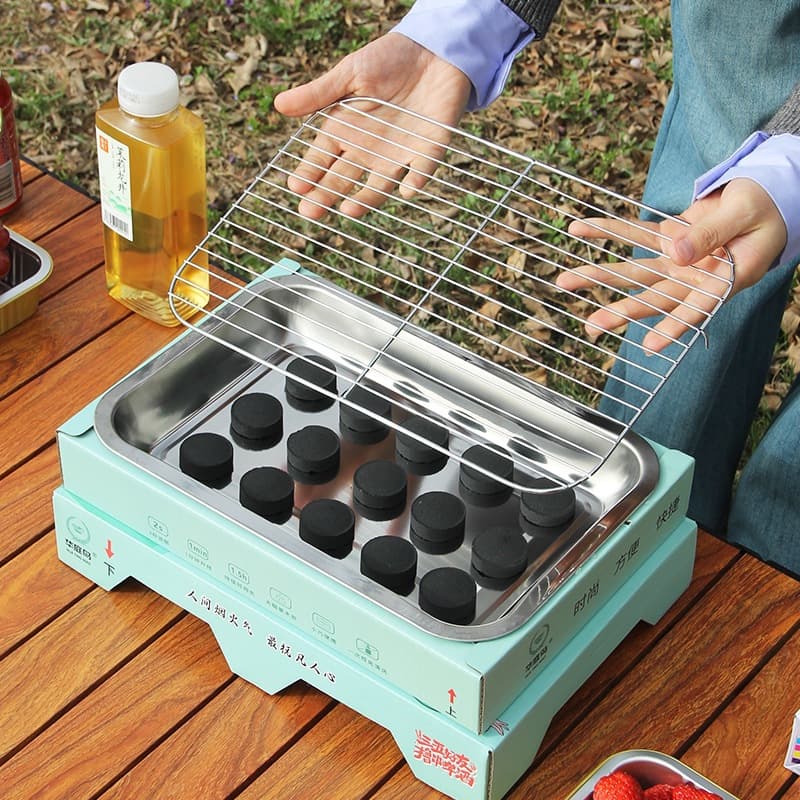 Disposable BBQ Grill, Smokeless Charcoal Grill for Home, Camping, Portable Outdoor Barbecue Grill