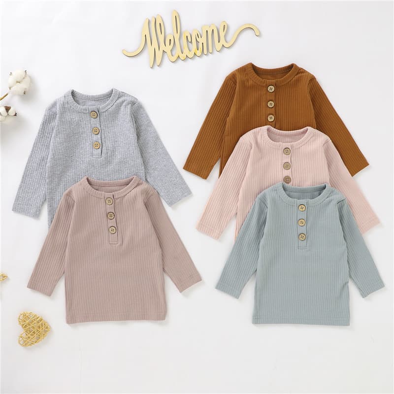 Foreign trade children's autumn wear, baby homewear top, kids' pullover ribbed knit long-sleeve shirt, trendy children's top