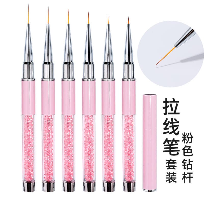 Factory Nail Art Brush Wholesale Liner Brush Set Pink Diamond Handle Color Painting Flower Drawing Detail Liner Brush Cross-border
