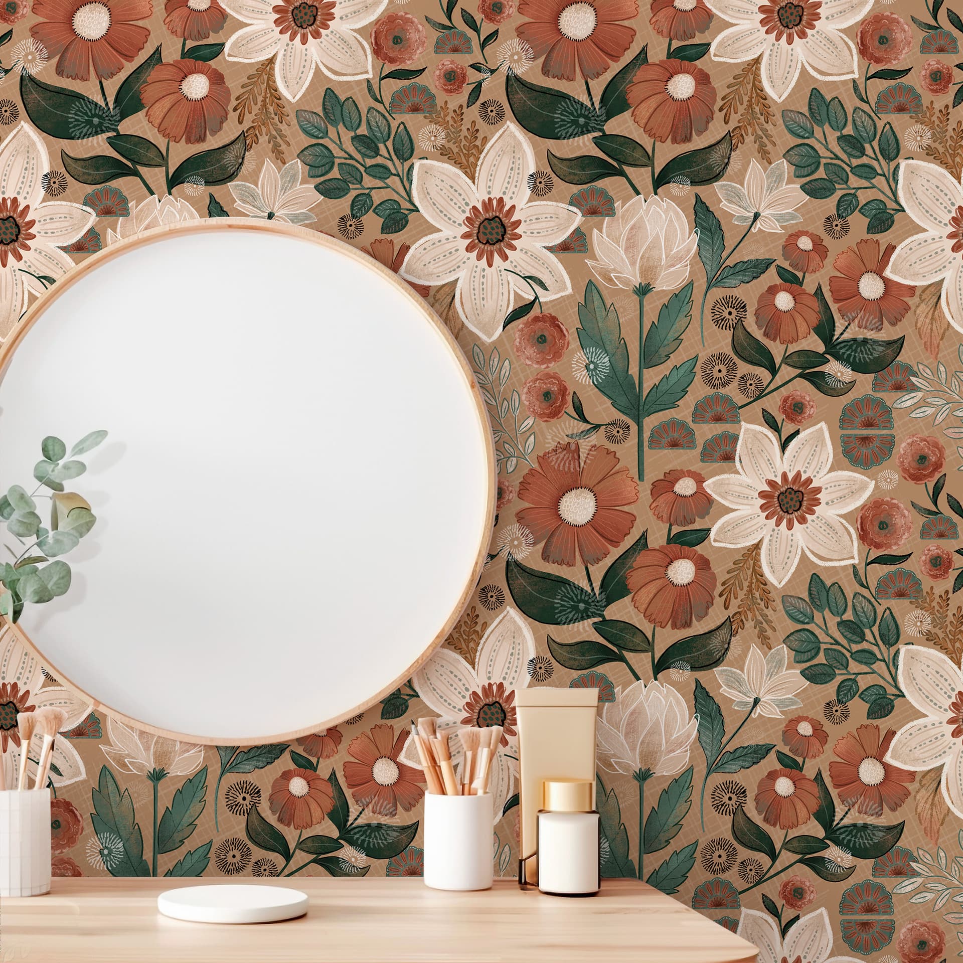 Exquisite Retro Floral Bohemian Wallpaper for Girls' Kids Room, Self-Adhesive Mural, Hot-Selling Export Product