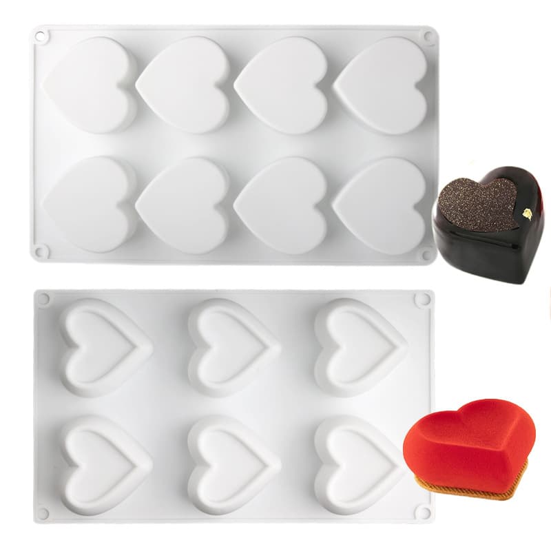 A variety of Valentine's Day elegant concave love cake molds 6 peach heart-shaped silicone baking molds pudding dessert molds