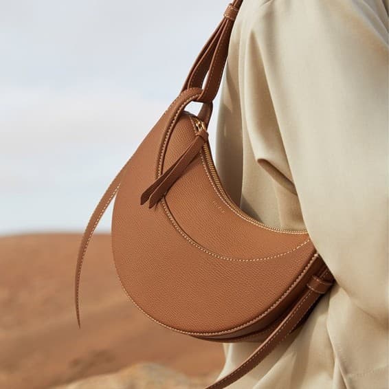 French Polene Niche Single Shoulder Crossbody Bag for Women, Pebble Grain Crescent Bag Paris Genuine Leather Underarm Bag Saddle Bag
