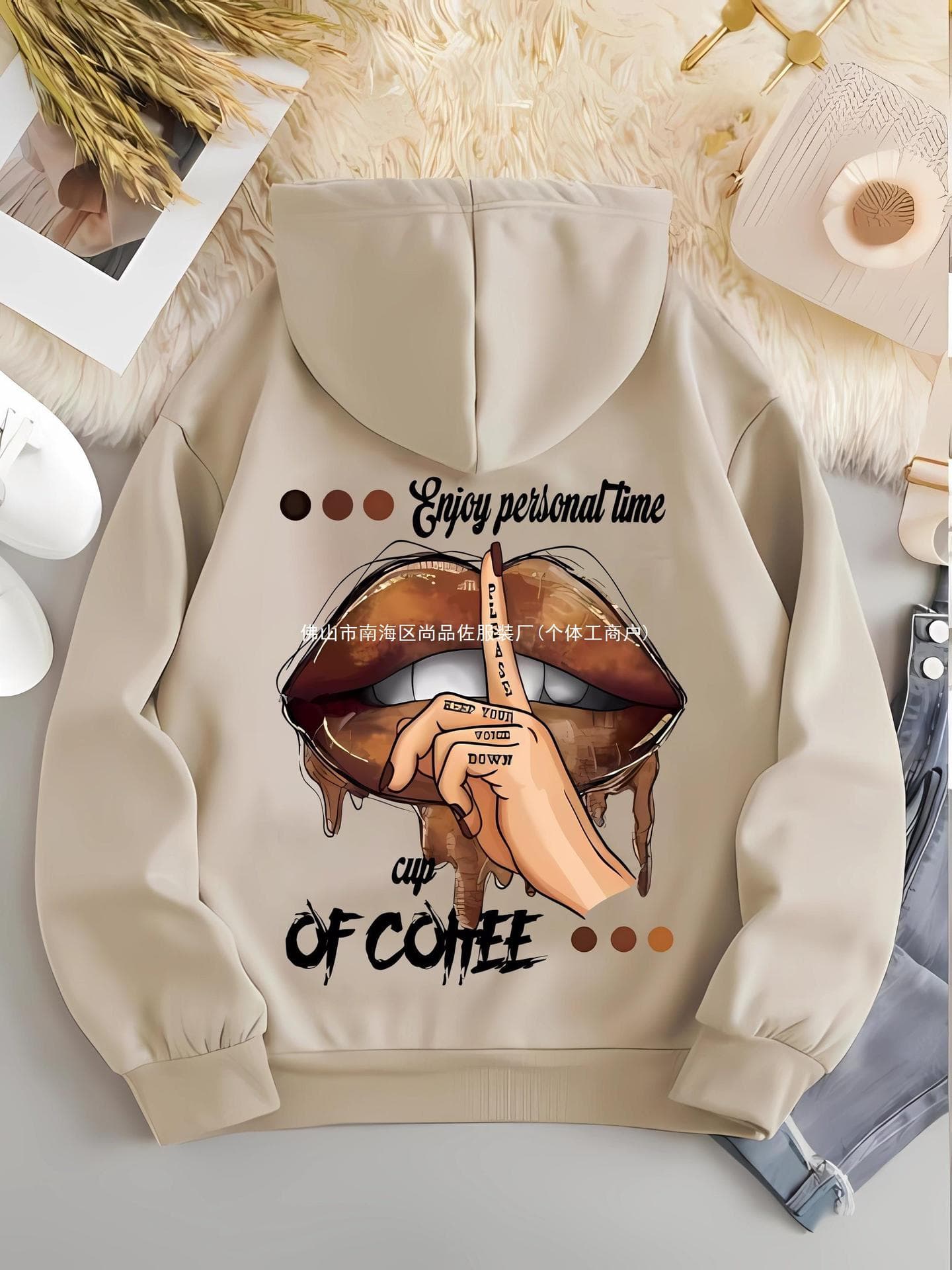 Patterned Printed Hoodie, Drawstring Casual Hoodie Winter