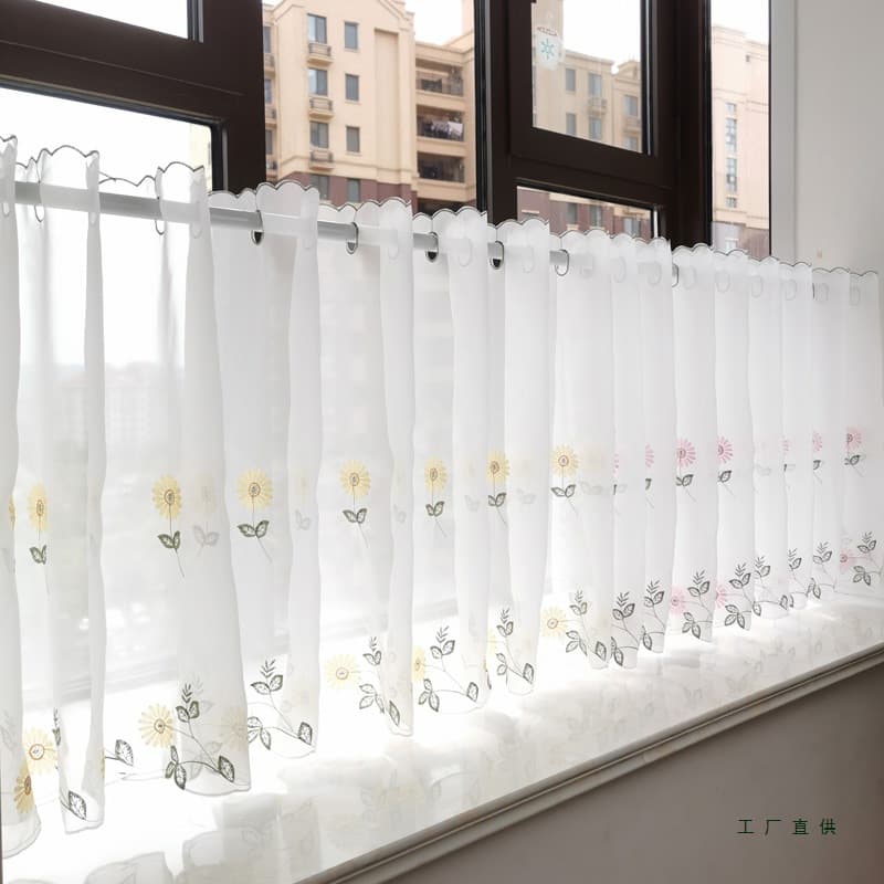 No-Drill Half Curtain Short Curtain Kitchen Half Curtain Bay Window Sheer Curtain Balcony Light-Blocking Semi-Sheer Small Curtain