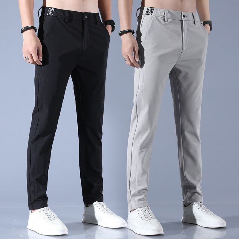 Men's Summer Ice Silk Casual Pants, Straight Loose Fit, Elastic Waist, Thin Quick-Dry, Youth Sports Breathable Pants
