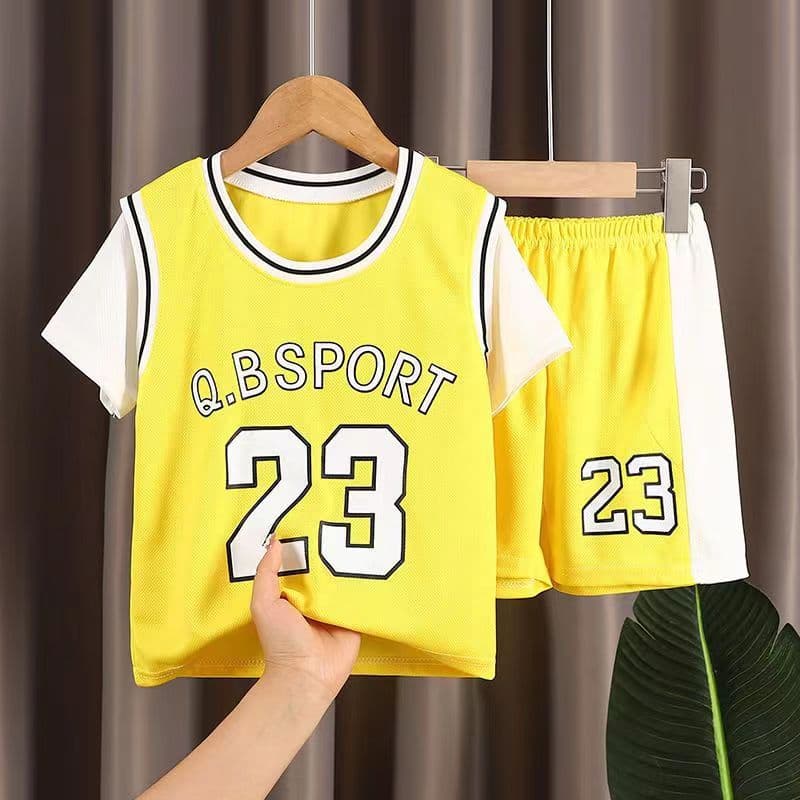 New summer children's short-sleeved sportswear set, stylish for boys and girls, big and small children's basketball training uniform, quick-drying, breathable, and thin.