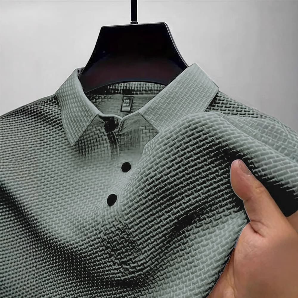 New Summer T-Shirt Paul Long Sleeve High-End Mesh Ice Silk Long Sleeve T-Shirt Men's Shirt Collar Solid Color