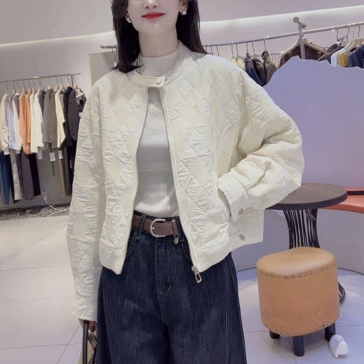 Jinjiaoyi New Diamond Quilted Thickened Jacket Women's Autumn New Casual Loose Baseball Jacket Top 2026 New Arrival