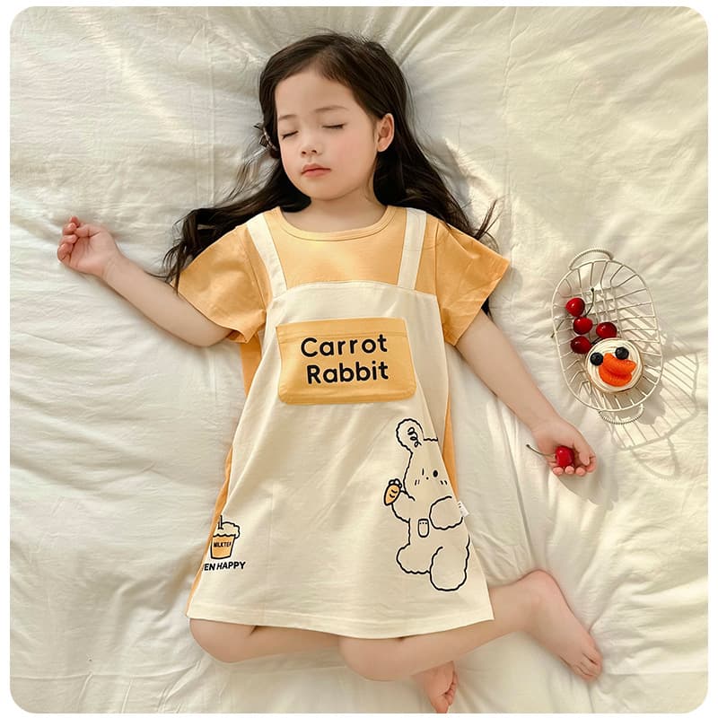 Girls' Spring/Summer Cotton Short-Sleeved Soft Children's Spring/Summer All-Cotton Girls' Big Kids' Faux Overalls Pajamas New Style