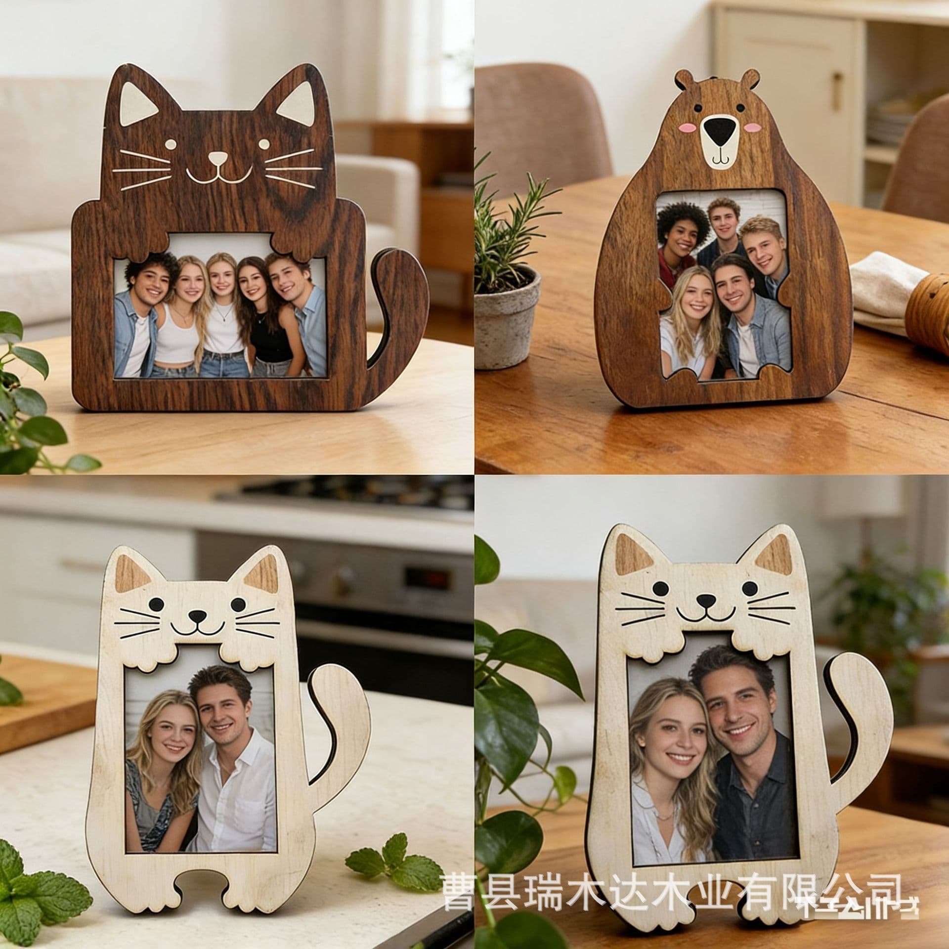 Cross-border Wooden Desktop Cartoon Cat Photo Frame Memorial Frame Solid Wood Frame Decoration Cute Animal Photo Frame