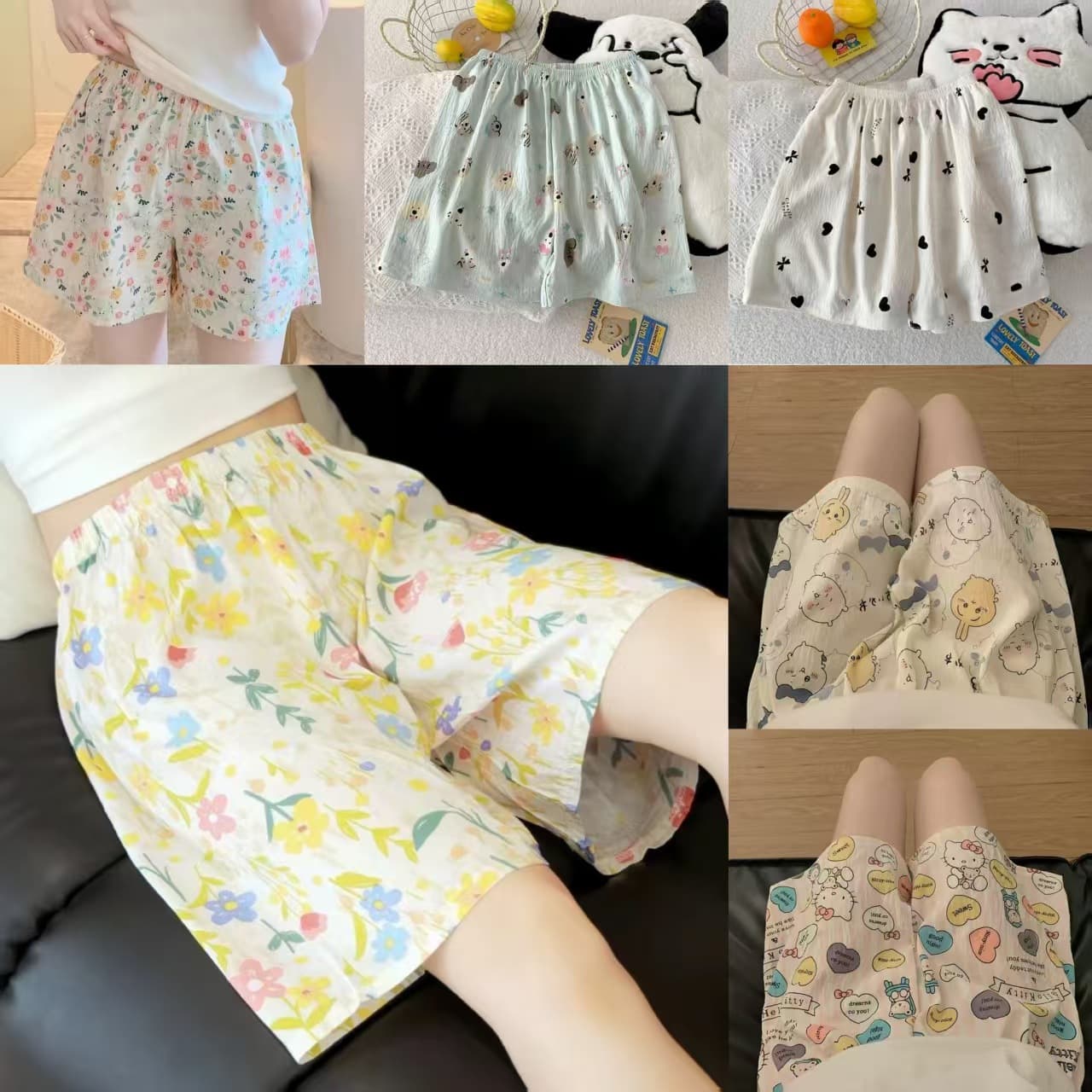 Bulk Women's Summer Floral Shorts, Loose Loungewear Shorts, Cloud Cotton Thin Sleep Shorts, Cute Cartoon Casual Pants