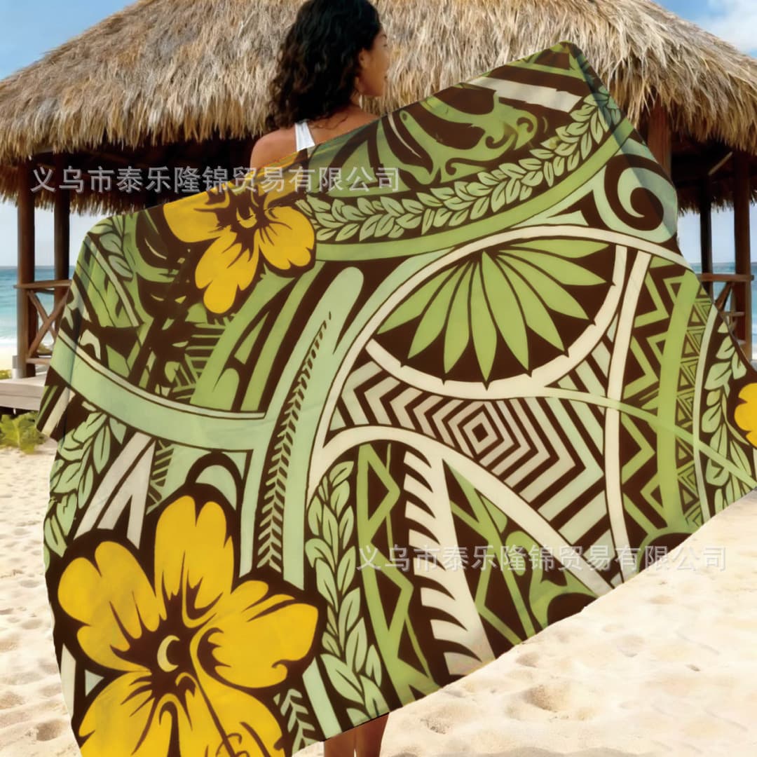 Factory Direct Sale South Pacific Islands Style Pattern Print Half Sulu Fiji Beach Wrap Skirt