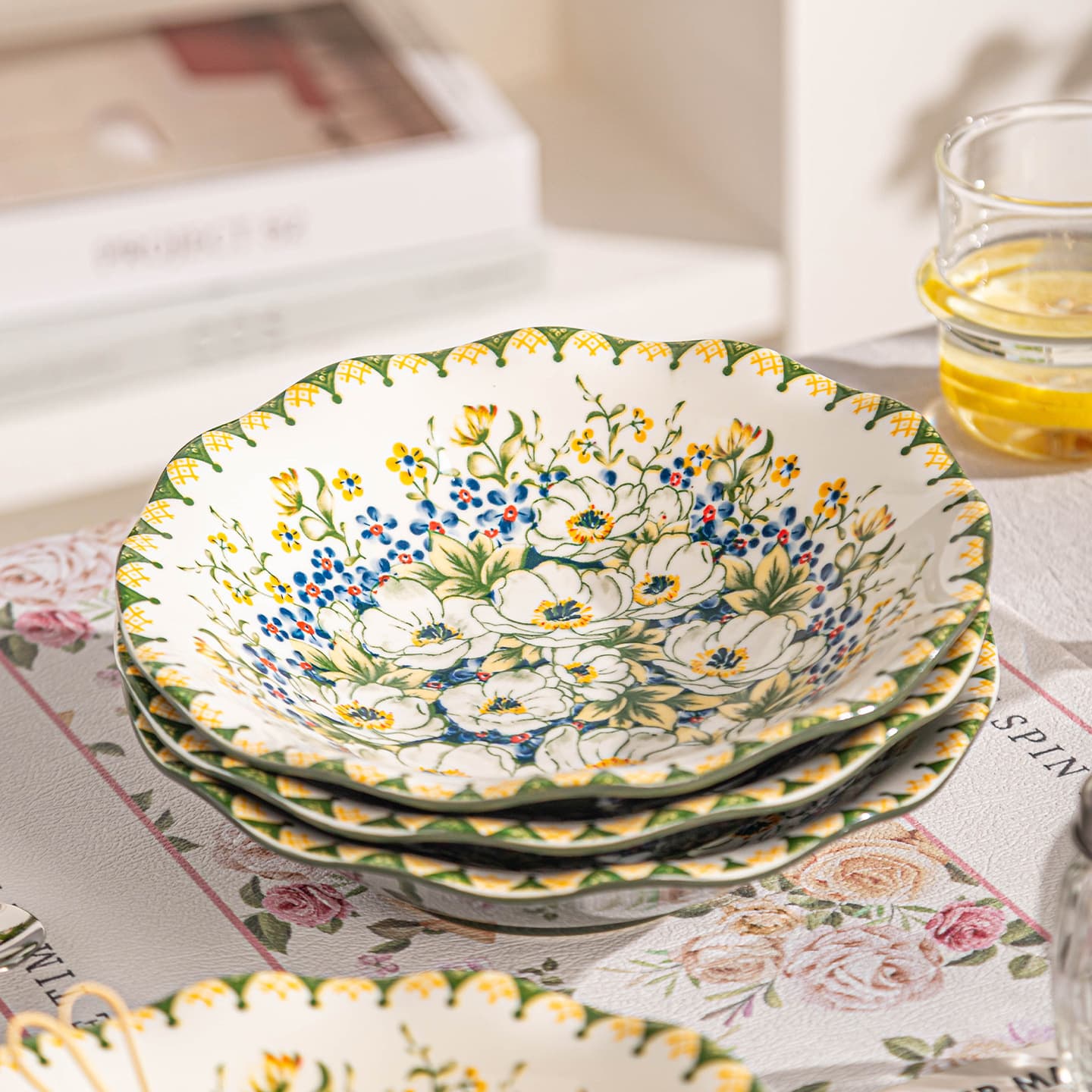 New Bohemian Style Creative Home Ceramic Vintage Tableware Rice Bowl Dip Dish Plate Fish Plate Set
