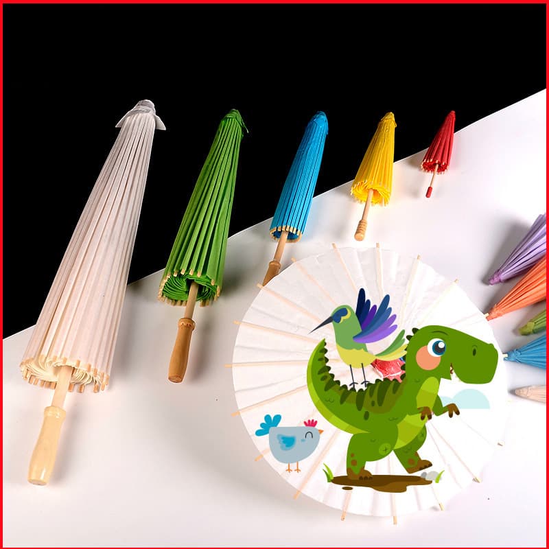 DIY paper umbrella painting, children's white blank oil paper umbrella with patterns, paint, handmade.
