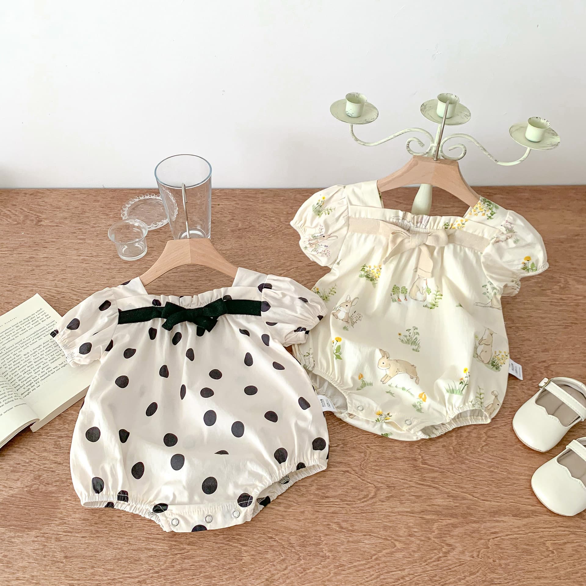 Newborn clothes, summer clothes, baby girl jumpsuit, baby polka dot bow crawling clothes, summer thin coveralls