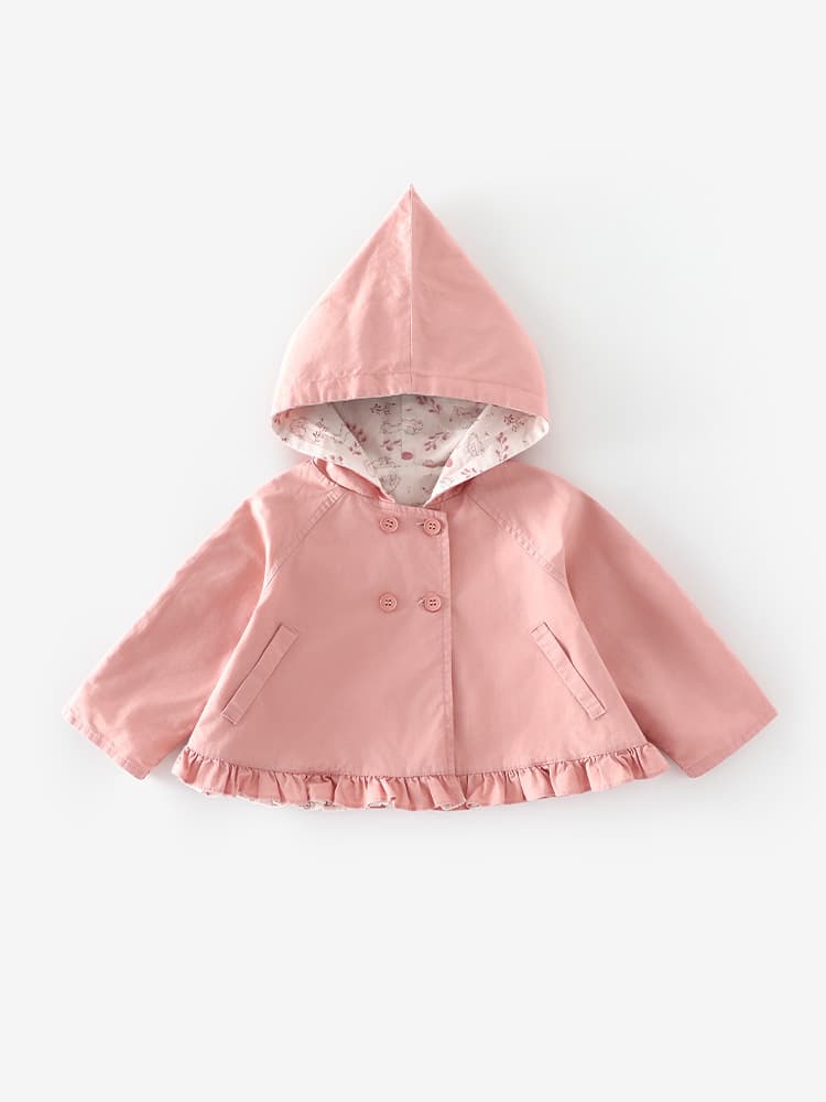 Girls Hooded Windbreaker Autumn Baby Stylish Floral Trim Coat Children Korean Fall Fashion