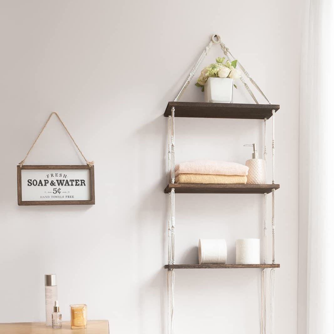 Bohemian hand-woven tapestry storage rack cotton rope wall hanging living room B&B wall three-layer storage rack hot sale