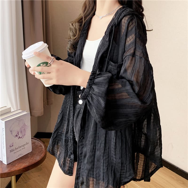 New Korean-Style Hooded Mesh Design Women's Sun Protection Cardigan, 2026 Summer Thin Long-Sleeve Jacket