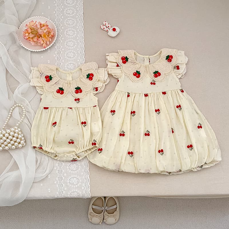 Girls' Summer Dress Sweet Embroidered Princess Dress Baby Romper Bodysuit Children's Sibling Set