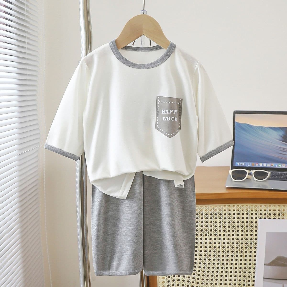 Children's pajamas, summer thin boys' home clothes, short-sleeved suits, big children's boys' air-conditioned clothes, loose other cotton