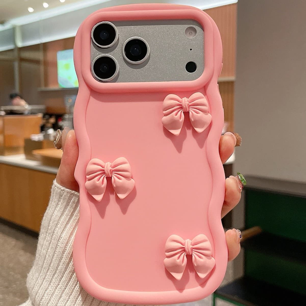 Macaron Bow Pink Wave Bow Phone Case Pink 3D Bow iPhone Phone Case