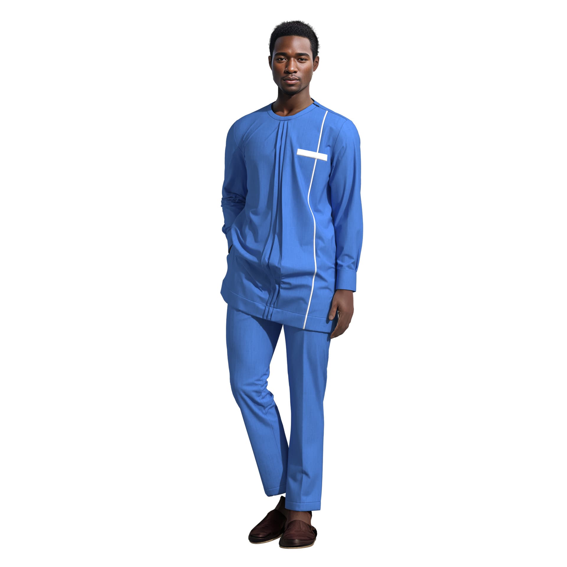 2025 Spring/Autumn New Arrival African Fashion Men's Long-Sleeved Crew Neck Casual Two-Piece Set: Top + Trousers