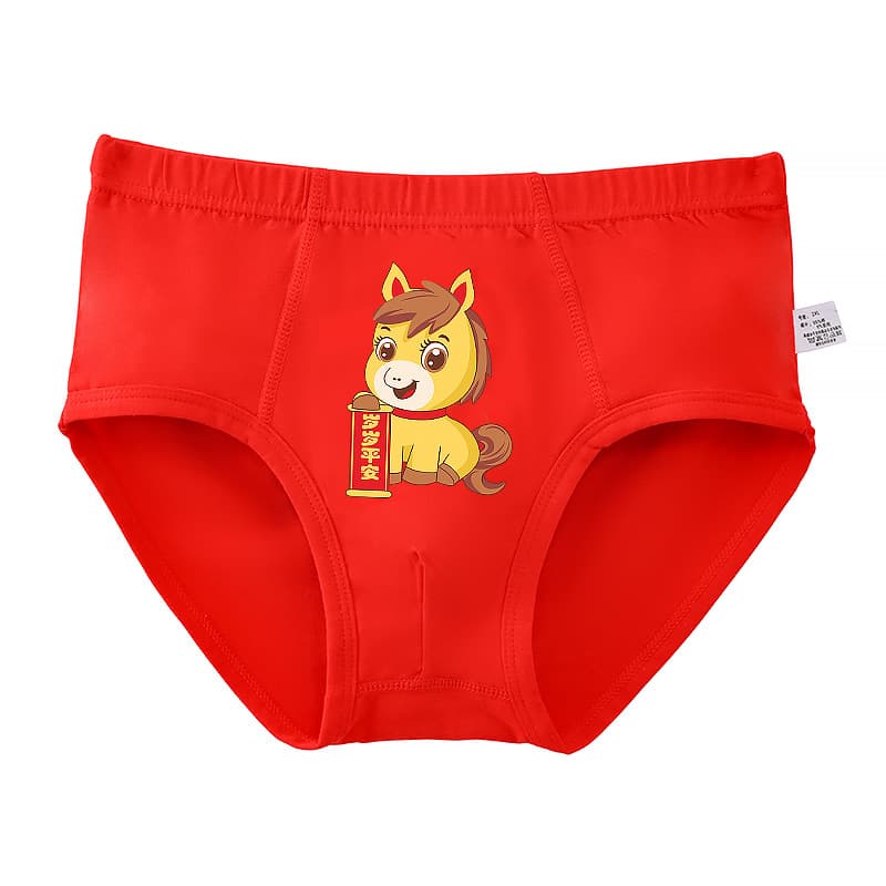 Boys' Zodiac Year Red Cotton Briefs, Pure Cotton Triangle, Age 12 Horse Year, Big Kid Age 13, Animal Year Shorts 2025