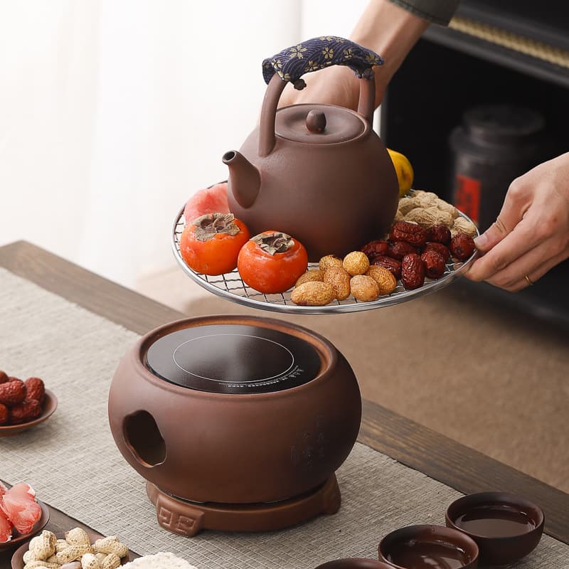 Yuerui Volcanic Stone Lift Beam Ceramic Pot Retro Hearth Tea Brewing Set, Electric Ceramic Stove Kettle, Open Fire Dry-burn Resistant Tea Gift