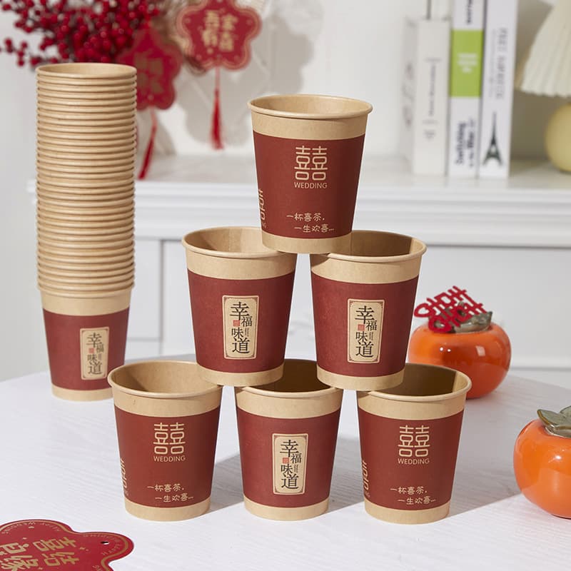 Wedding disposable paper cup, engagement wedding banquet, wedding thickened tea cup, red household wedding supplies