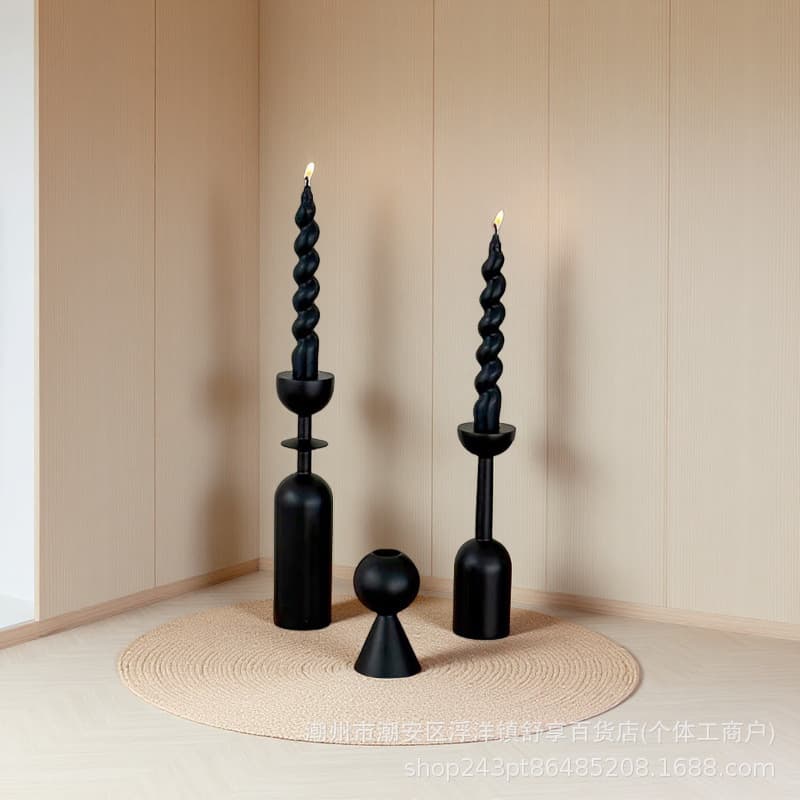 New Cross-Border Wooden Candle Holder Amazon Hot Seller Short Medium Tall Black Christmas Birthday Party