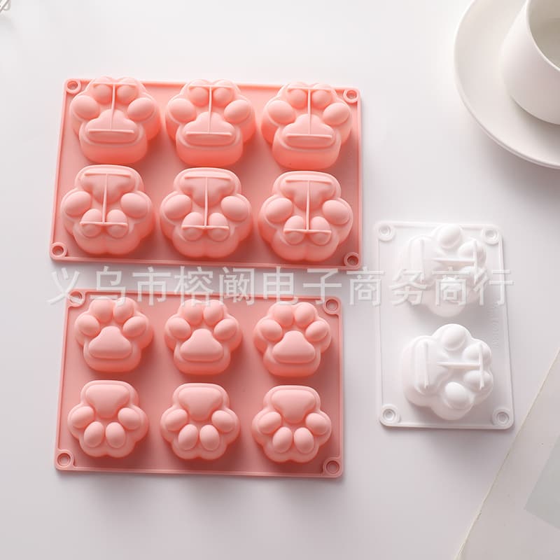 Silicone Cat Paw Mold 2-6 Linked 3D Cat Paw Mousse Cake Mold Jelly Handmade Soap Drop Gel Mold Baking Tools Pet Theme