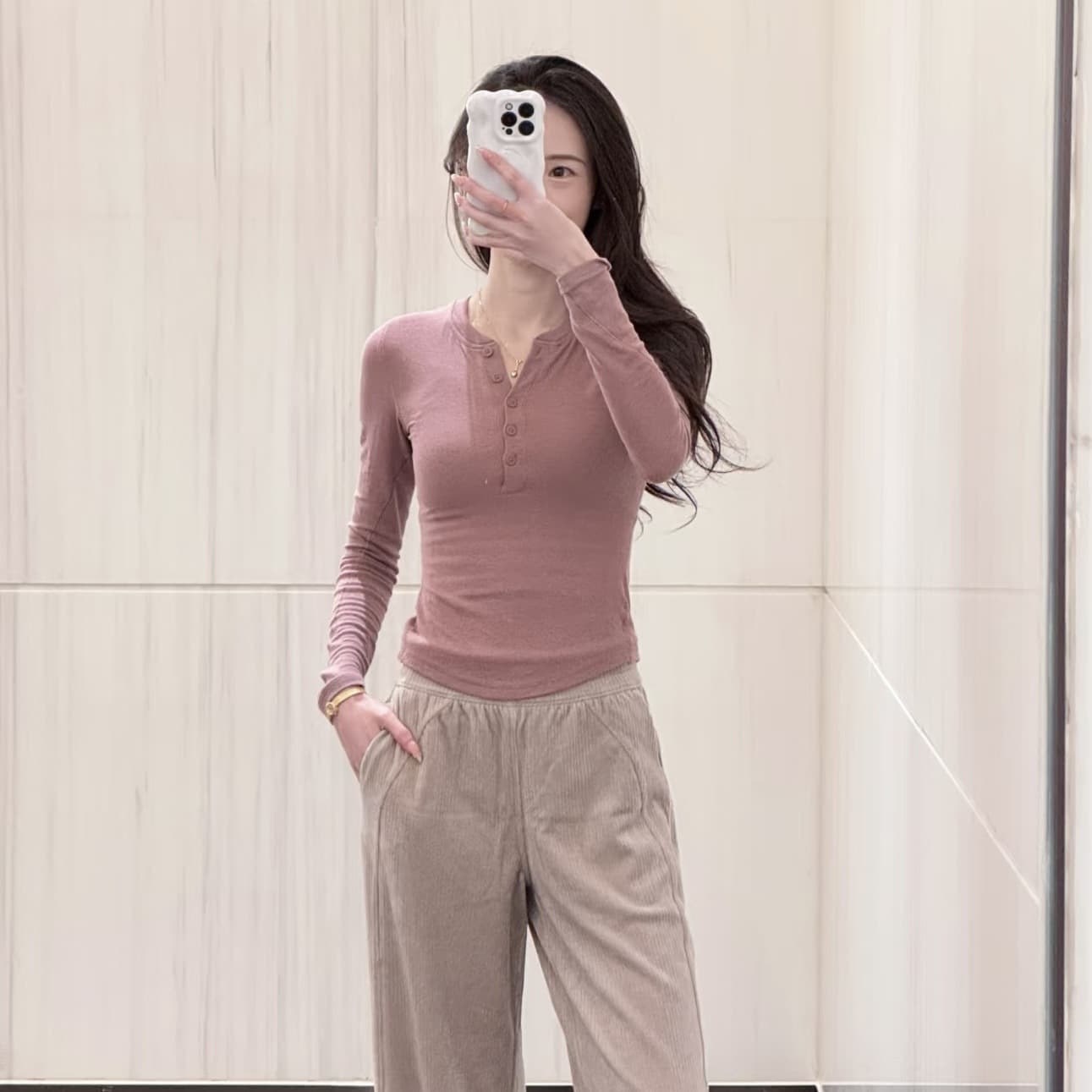 lulu Style Early Autumn Slim Fit Long Sleeve Henley Shirt Inner Layering Top Women's Sports Fitness Yoga Long Sleeve