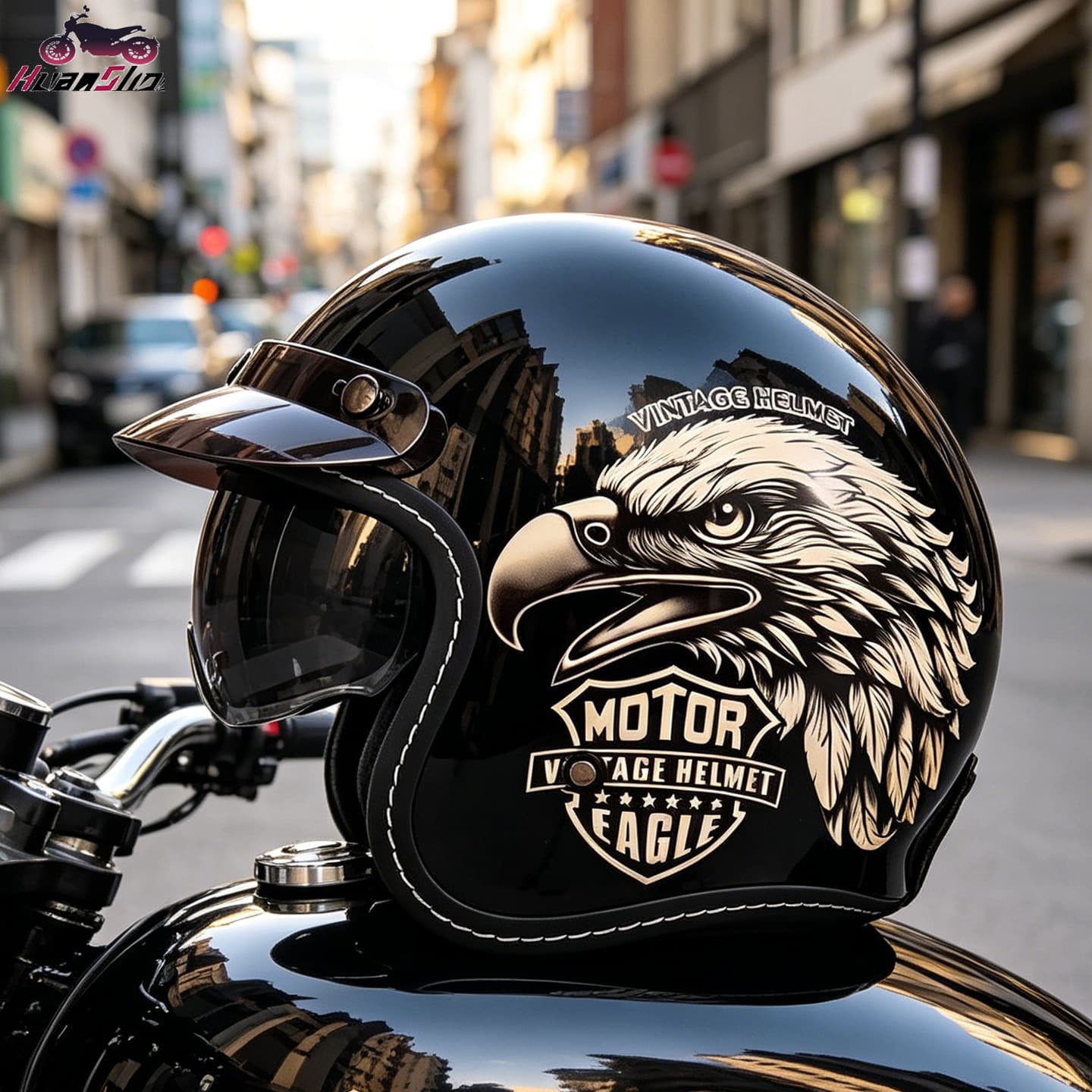 Hot-selling export motorcycle helmet eagle head 3/4 half helmet retro cruiser helmet drop shipping