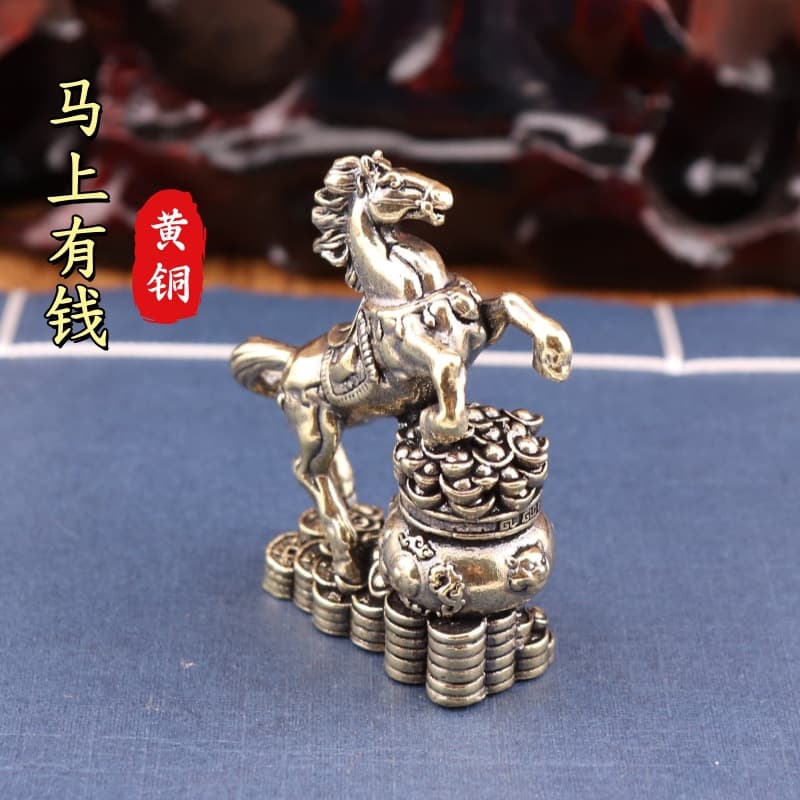 Pure Brass Horse Stepping on Treasure Bowl, Instant Wealth Retro Home Decor, Office Desktop Tea Pet Craft Ornament