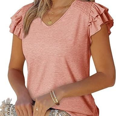 2025 European and American style casual pleated short-sleeved tops cute solid color knitted ribbed T-shirt shirt