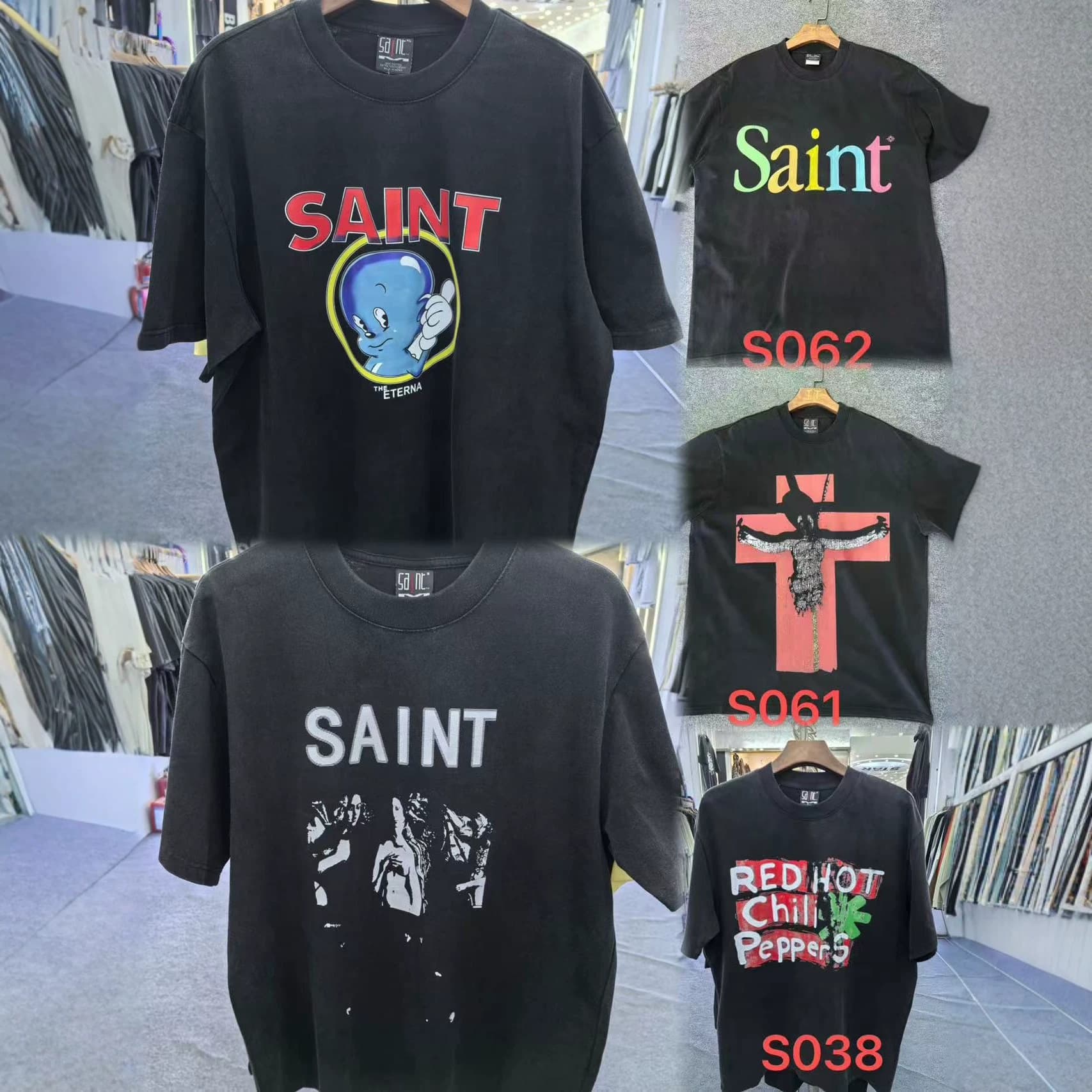 Cross-border trendy brand SAINT MICHAEL ICON short-sleeved retro washed old graffiti loose pure cotton for men and women