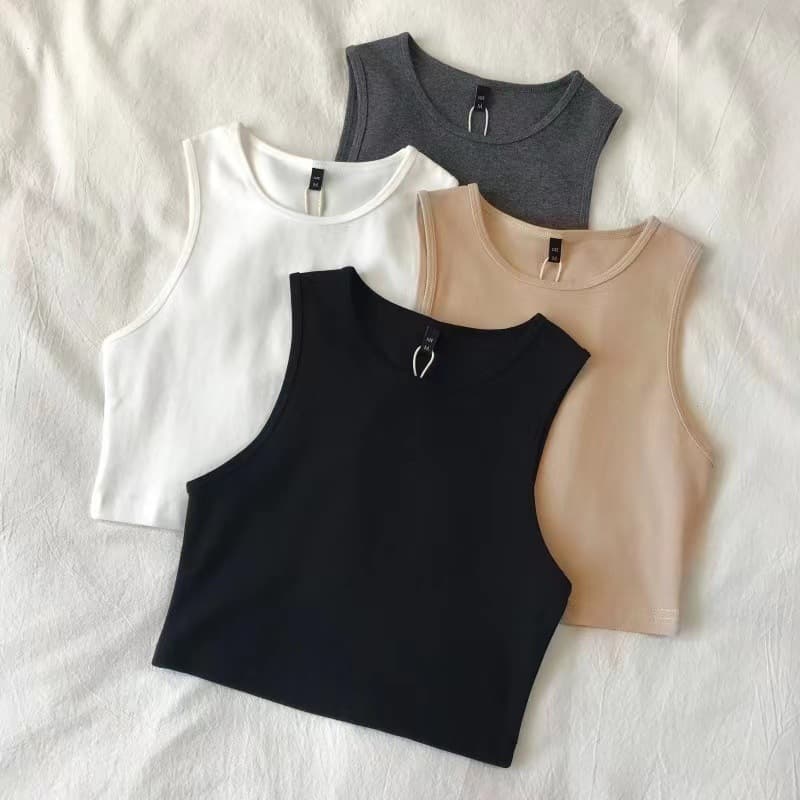 Slimming High Waist Short Sleeveless Base Shirt Women's T-shirt Elastic Summer Cross-Border Fashion Inner Wear Crew Neck