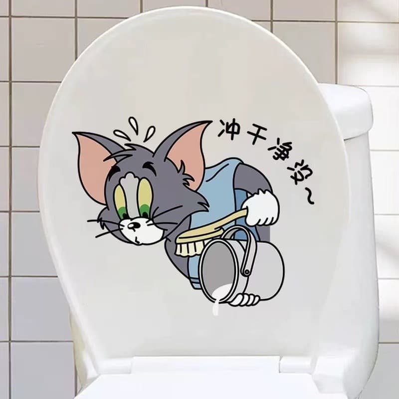 Toilet cartoon cat and mouse stickers bathroom toilet seat decorative film cute bathroom waterproof stickers