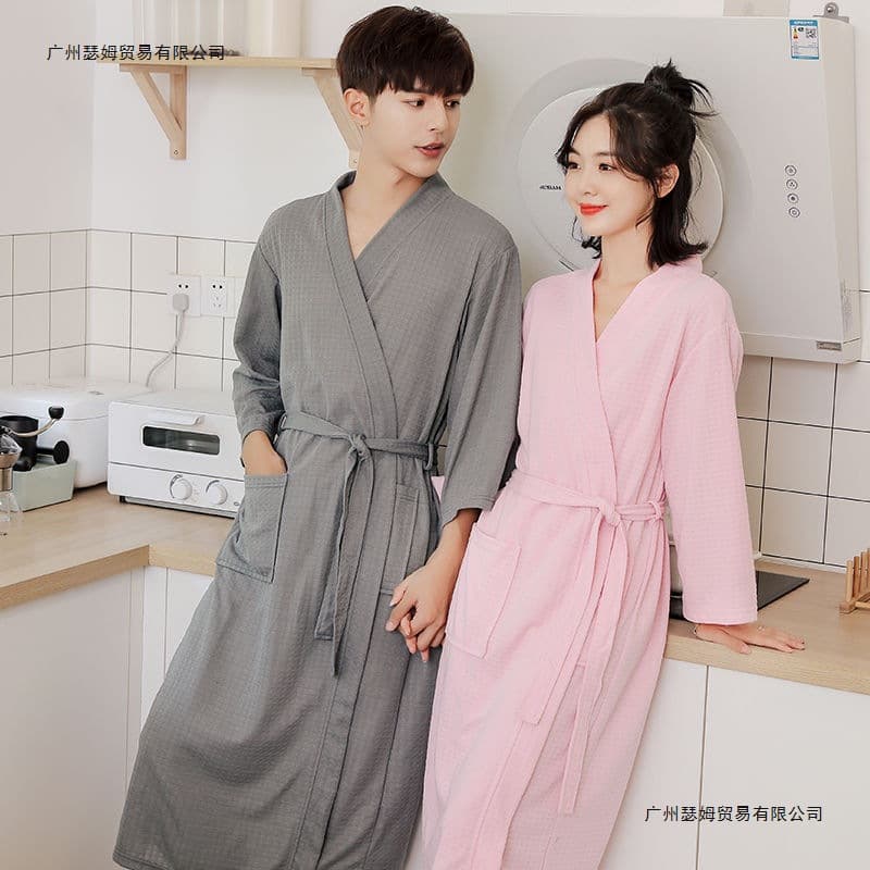 Couple Bathrobe Set, Long Women's and Men's Robe, Lightweight Spring/Autumn, Hotel Robe, Absorbent, Summer, Cross-Border