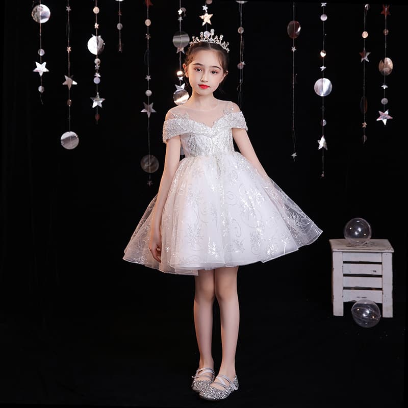 Girls' High-End Piano Performance Dress Flower Girl Wedding Dress Children's Princess Gown Host Evening Gown Fashionable