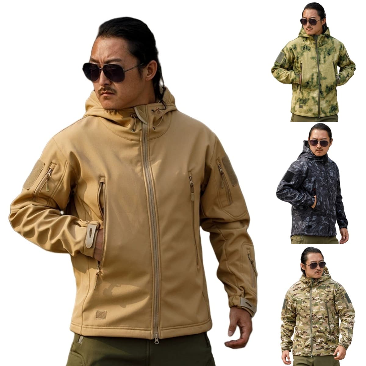 2025 Winter Camouflage Outdoor Training Tactical Suit Men's Fleece-Lined Windproof Warmth Retention Waterproof Jacket with Hood