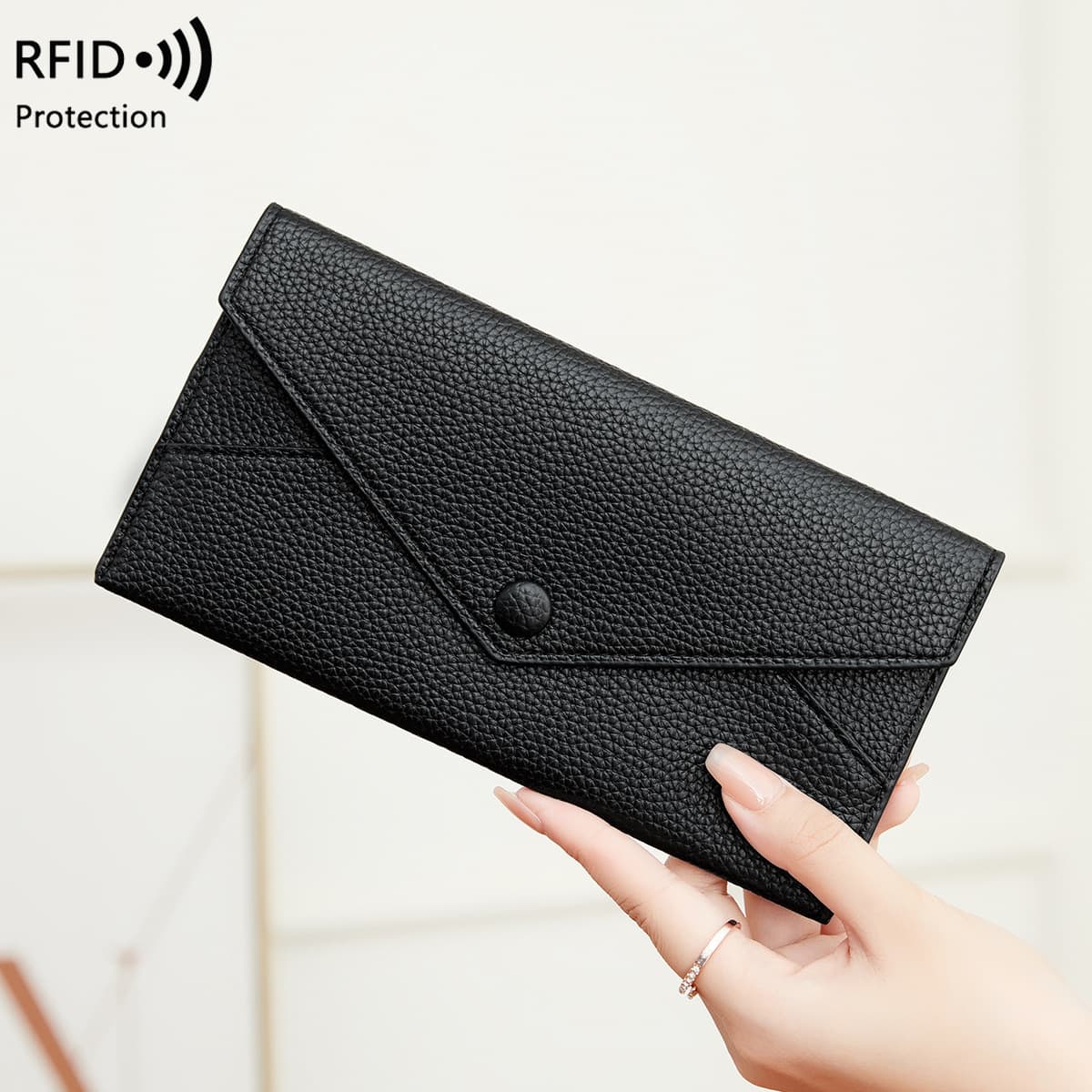 Slim Long Soft Leather Wallet for Women New Style RFID Anti-Theft Brush Lychee Pattern Handbag Simple Clutch Bag