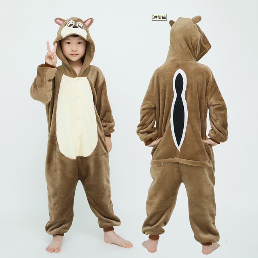 Autumn and winter skull flannel men and women children animal chipmunk cartoon one-piece pajamas home clothes Stitch bat