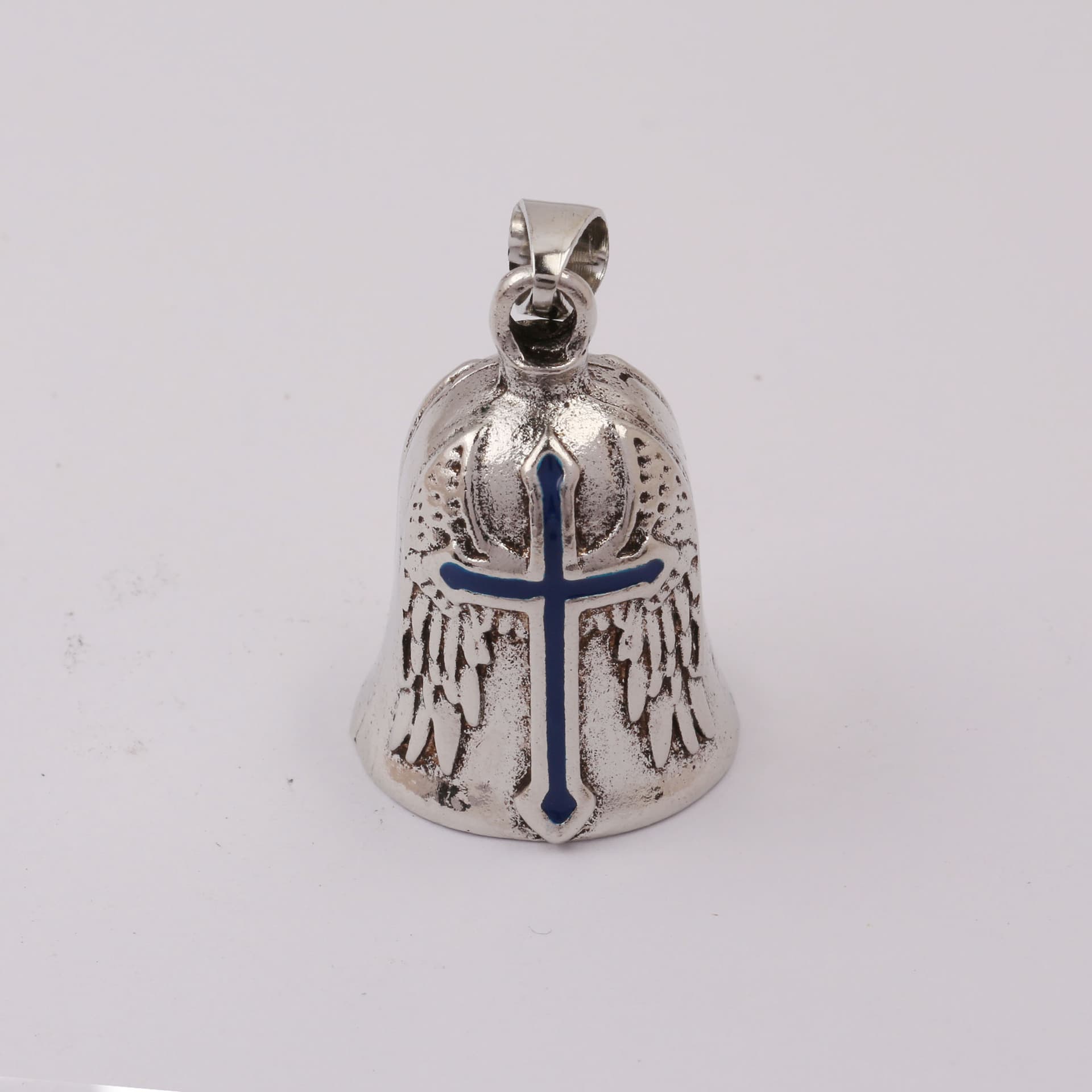 Cross-border New Retro Bell Oil-drip Cross Pendant Punk Men's Motorcycle Style Feather Wing Angel Necklace