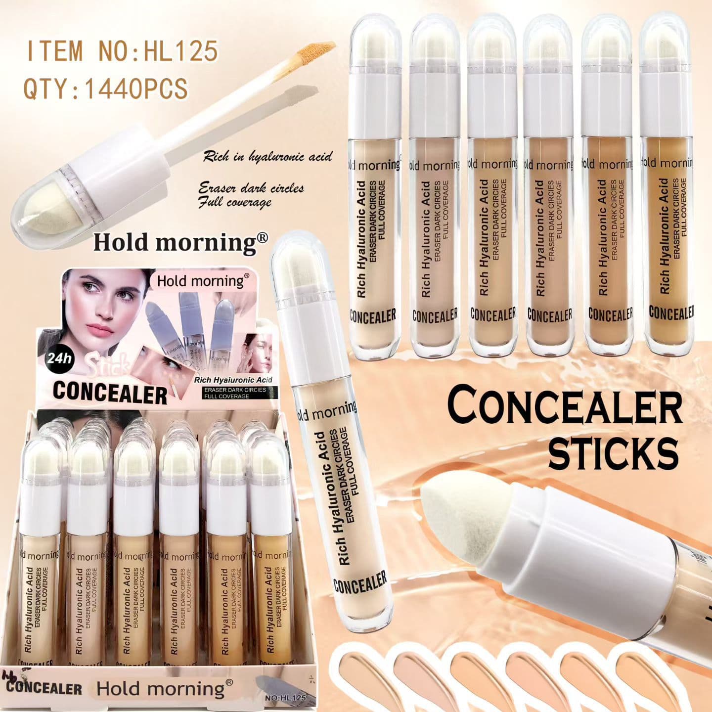 Hold Morning Long-Lasting Concealer Liquid Concealer Cream Waterproof Foundation Sponge Head Cover Acne Scars Concealer Stick